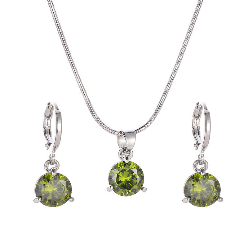 Wholesale Round Multicolor Zircon Necklace and Earring Jewelry Set